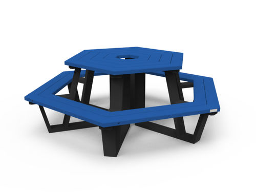 Table de pique-nique contemporaine - OR-TPN-02 - PLAS ECO - en plastique recyclé / avec piètement en plastique / hexagonale