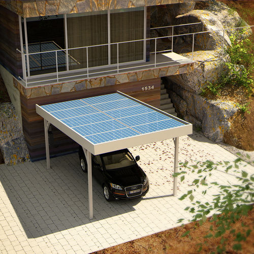 Abri de voiture avec panneau solaire - SINGLE SIMPLE  - Crane Ltd. - en acier galvanisé