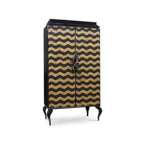 Armoire design nouveau baroque - DIVINE PEACOCK & PHEASANT CARAMEL FEATHER - KOKET Love Happens - en bois laqué brillant / en plumes / à portes battantes