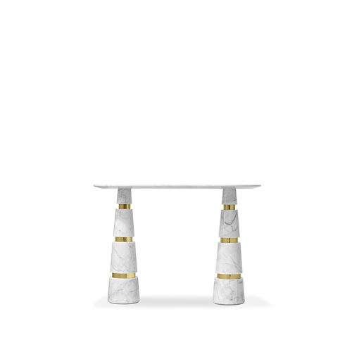 Console contemporaine - AVALANCHE CARRARA MARBLE - KOKET Love Happens - en laiton poli / en marbre / avec piètement en marbre