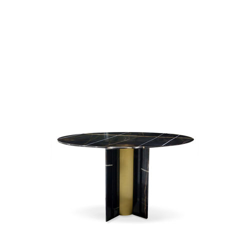 Table à manger contemporaine - PARIS NERO MAQUINA MARBLE - KOKET Love Happens - en marbre / avec piètement en laiton / avec piètement en marbre