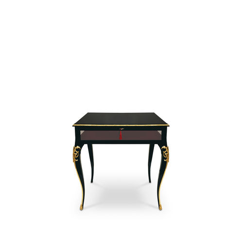 Table de chevet de style - CABRIOLE - KOKET Love Happens - en bois laqué / en verre fumé / rectangulaire