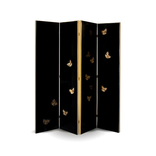 Paravent contemporain - EUPHORIA BLACK LACQUER METAL FRAME - KOKET Love Happens - en bois laqué / en acier inoxydable poli / sur mesure