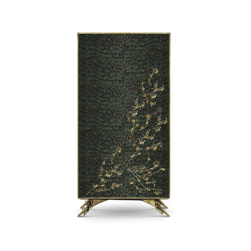 Armoire contemporaine - SPELLBOUND PEACOCK FEATHER - KOKET Love Happens - en bois laqué brillant / en laiton / en plumes
