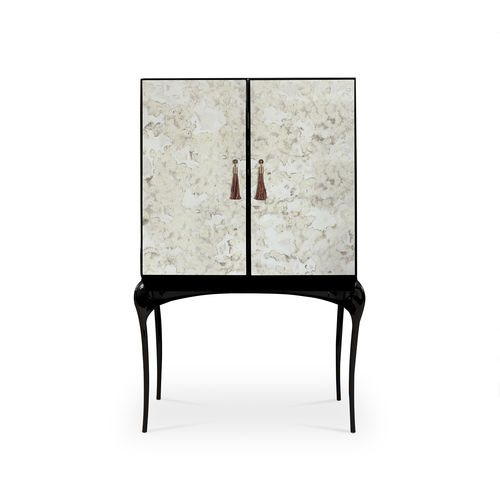 Meuble bar contemporain - TEMPTATION AGED MIRROR - KOKET Love Happens - en bois laqué / en MDF laqué / en laiton poli