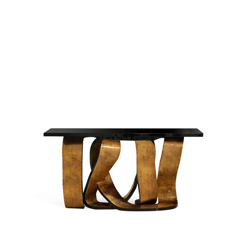 Console contemporaine - RIBBON BROKEN COPPER LEAF - KOKET Love Happens - en bois laqué brillant / avec piètement en bois / rectangulaire
