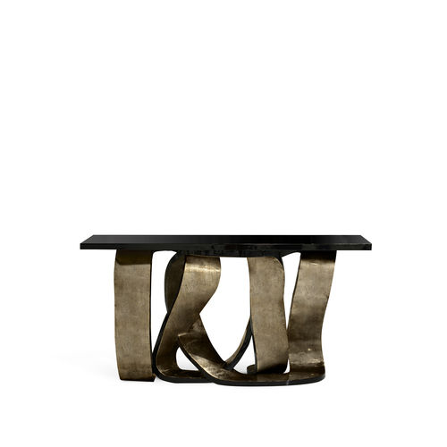 Console contemporaine - RIBBON BROKEN SILVER LEAF - KOKET Love Happens - en bois laqué brillant / avec piètement en bois laqué / rectangulaire