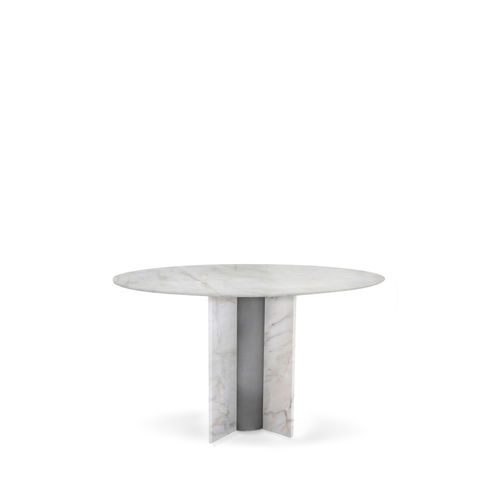 Table à manger contemporaine - PARIS ESTREMOZ MARBLE - KOKET Love Happens - en marbre / avec piètement en acier inoxydable poli / avec piètement en marbre