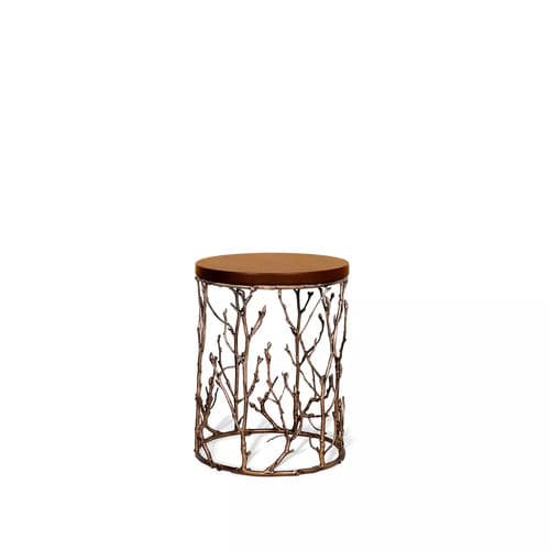 Table d'appoint design original - ENCHANTED - KOKET Love Happens - en simili cuir / avec piètement en laiton vieilli / ronde