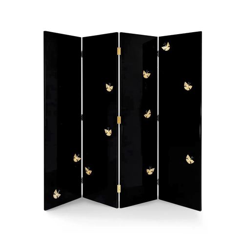 Paravent classique - EUPHORIA BLACK LACQUER - KOKET Love Happens - en bois laqué brillant / 4 panneaux / noir
