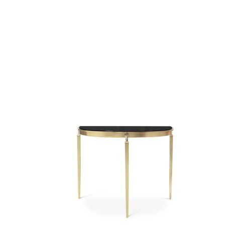 Console demi-lune - GISELE - KOKET Love Happens - design minimaliste / en verre trempé / avec piètement en laiton poli