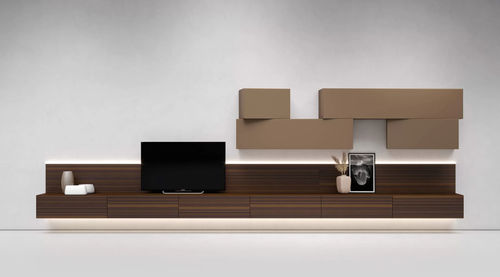 Ensemble TV mural contemporain - InclinART - Presotto - en bois laqué mat / en bois laqué brillant / en pierre