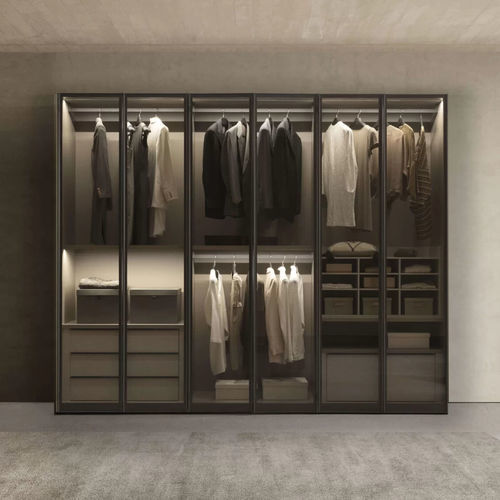 Armoire contemporaine - Telaio - Presotto - en verre / en aluminium / à portes battantes