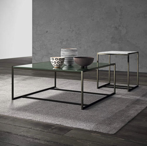 Table basse contemporaine - Eulero - Presotto - en verre laqué / en bois laqué mat / avec piètement en laiton