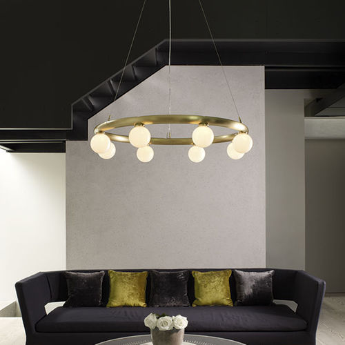 Lustre contemporain - ORB - cto lighting - en verre opalescent / en laiton / en acier inoxydable