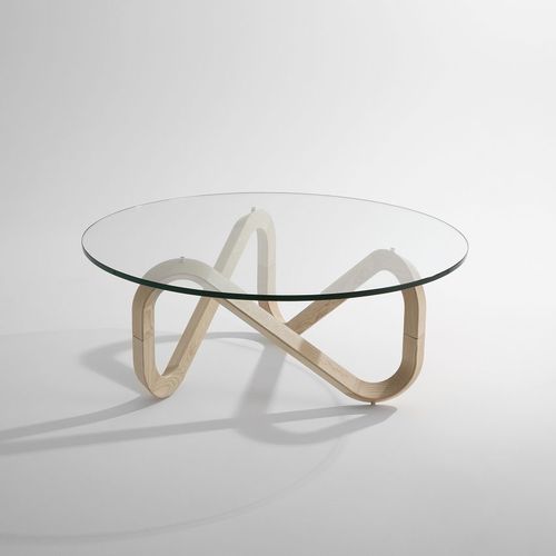 Table basse contemporaine - LIBRA - Kubikoff - en verre / avec piètement en bois / ronde