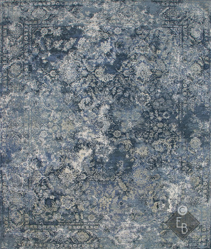 Tapis contemporain - FARAH BLUE - Edition Bougainville - à fleurs / en laine / en soie