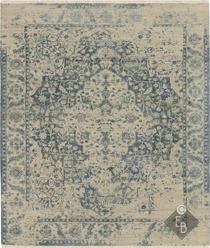 Tapis traditionnel - TEHRANI BLUE BEIGE - Edition Bougainville - à motif oriental / en laine / en soie