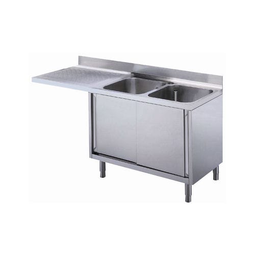 Évier 2 bacs - 132930 - ZANUSSI PROFESSIONAL - avec égouttoir / en inox / sur pied