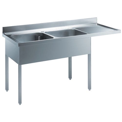 Évier 2 bacs - 132938 - ZANUSSI PROFESSIONAL - avec égouttoir / en inox / sur pied
