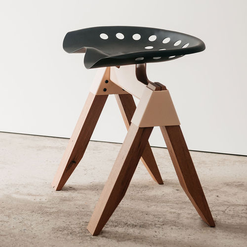 Tabouret contemporain - HARVESTER - LifeSpaceJourney - en acier / avec piètement en bois