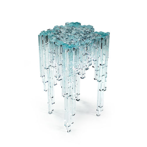 Table d'appoint design original - CASCATA - Barberini & Gunnell - en verre trempé / en cristal / carrée