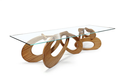 Table à manger contemporaine - CHAINED UP RELOADED - Barberini & Gunnell - en bois massif / en acajou / en verre trempé