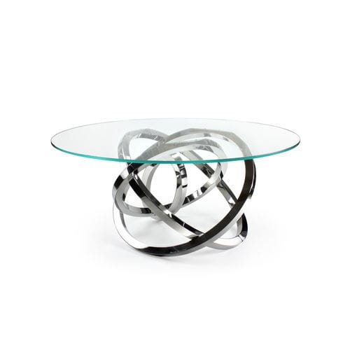 Table à manger design original - Perseo - Barberini & Gunnell - en verre trempé / en cristal / avec piètement en acier inoxydable
