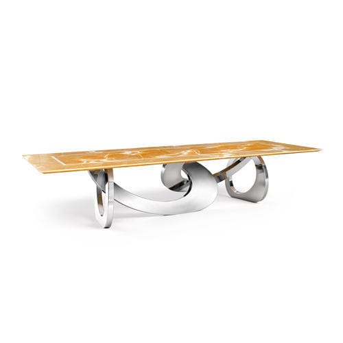 Table à manger design original - BANGLES STONE - Barberini & Gunnell - en marbre / avec piètement en acier inoxydable poli / rectangulaire