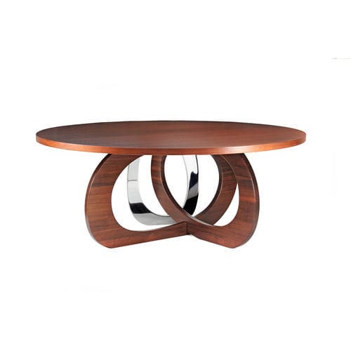 Table à manger design original - Kelowna - Barberini & Gunnell - en noyer / avec piètement en bois massif / avec piètement en acier inoxydable poli