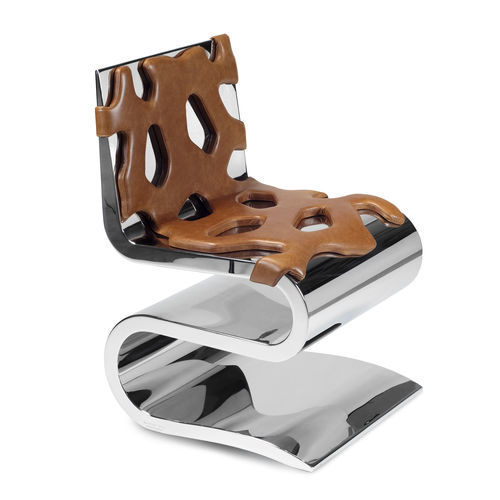 Chaise design original - Berserker - Barberini & Gunnell - d'intérieur / en cuir / avec piètement en acier inoxydable poli