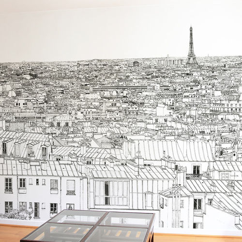 Papier peint contemporain - papier peint vue de paris panoramique - Ohmywall - panoramique / motif urbain / scène