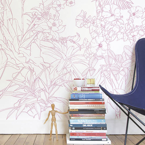 Papier peint contemporain - Papier peint Jungle Tropical Rose Panoramique - Ohmywall - à motif floral / à motif nature / panoramique