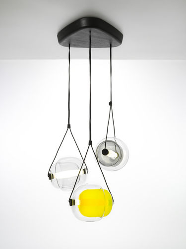 Lustre contemporain - CAPSULA : PC943 - BROKIS - en verre soufflé / en chêne / à LED