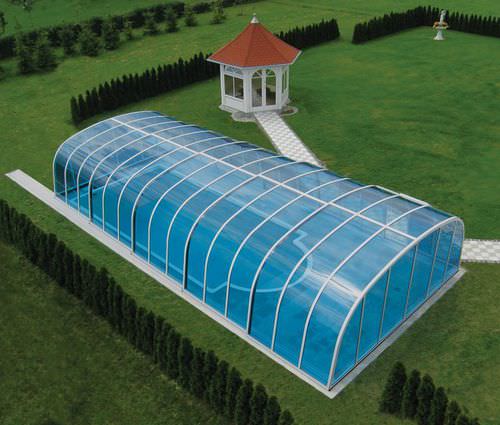 Abri de piscine haut - HARMONIE - Aquacomet Kft. - coulissant / en polycarbonate / avec actionnement manuel