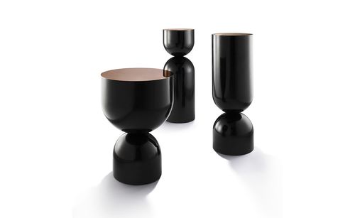 Table d'appoint contemporaine - TIME PIECE - SE LONDON - en bois laqué / en céramique / en cuivre
