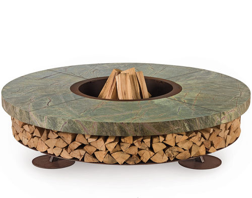 Brasero de jardin à bois - Ercole  - Ak47 Design - en marbre / en acier à revêtement par poudre / rond