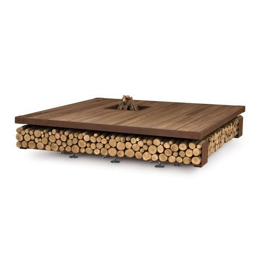 Brasero de jardin à bois - Opera - Ak47 Design - en acier / en châtaigner / carré