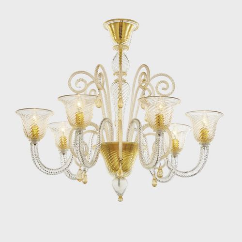 Lustre classique - GOLD EOS - Sogni di Cristallo - en verre de Murano / en verre soufflé / 6 ampoules