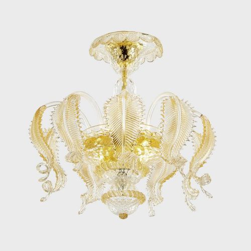 Plafonnier classique - ATENA WITH GOLD LEAVES  - Sogni di Cristallo - en verre de Murano / à LED / fait main