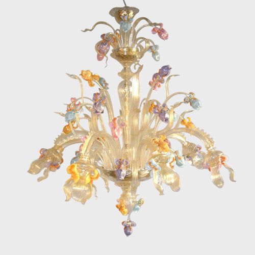 Lustre classique - VAN GOGH IRIS GOLD - Sogni di Cristallo - en verre de Murano / 6 ampoules / professionnel