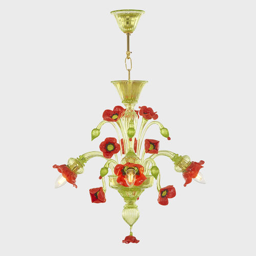 Lustre classique - VAN GOGH PAPAVERI - Sogni di Cristallo - en verre de Murano / en verre soufflé / 3 ampoules