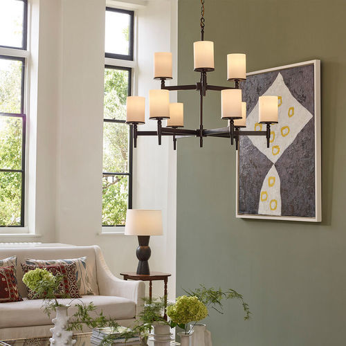 Lustre contemporain - STRATTON  - VAUGHAN - en verre dépoli / en laiton / en bronze