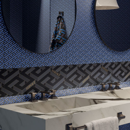 Plan vasque double - Versace Ceramics - en céramique / avec porte-serviettes intégré