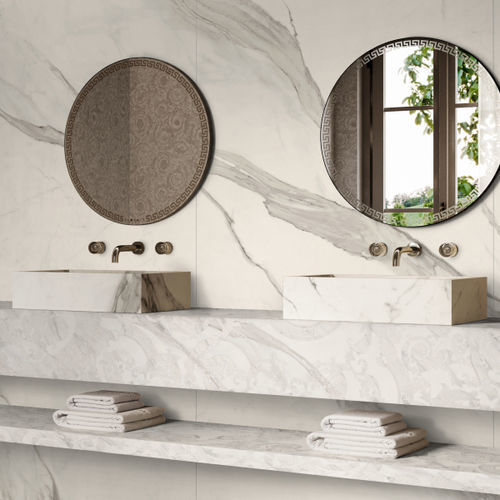 Plan vasque double - Versace Ceramics - en céramique / avec porte-serviettes intégré / à usage professionnel