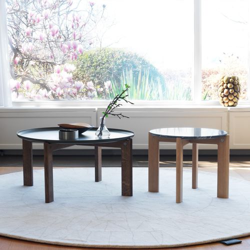Table basse contemporaine - IRIS  - Asplund - en métal laqué / en pierre / avec piètement en chêne