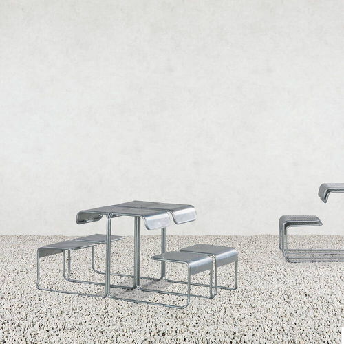 Ensemble table et chaises contemporain - BASILEA - Atelier Alinea - de jardin / en acier galvanisé / en tôle perforée