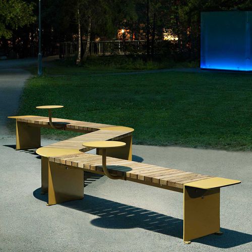 Banc public contemporain - VROOM - Vestre - en bois / en acier galvanisé / en acier corten