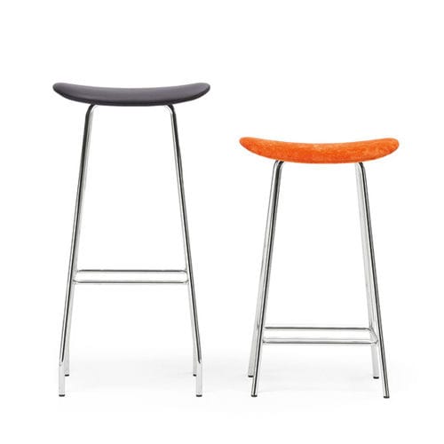 Tabouret de bar contemporain - CORNFLAKE - OFFECCT - en cuir / avec piètement en métal chromé / tapissé