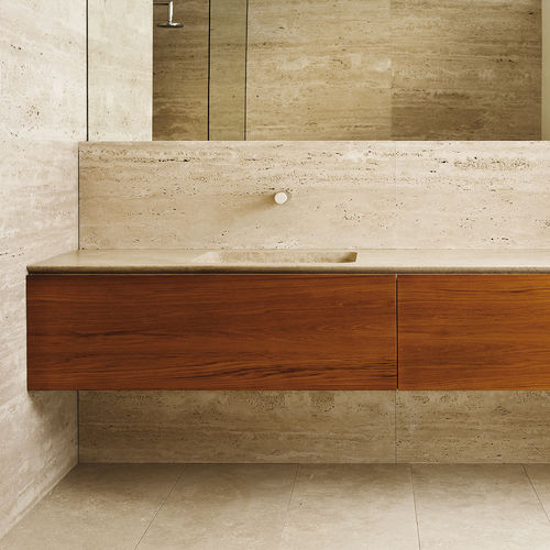 Meuble vasque suspendu - LE CAVE - Vaselli Marmi - en pierre naturelle / en bois / contemporain